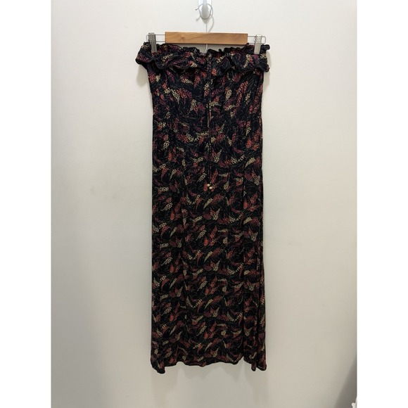 Final Touch Navy Floral Smocked Strapless Maxi Boho Dress Size Small - Picture 1 of 9